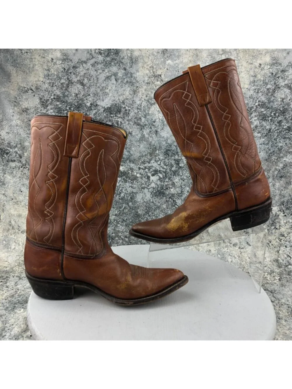 ACME VTG Men's Size 9D Brown Leather Pointed Toe Block Heel Western Cowboy Boots